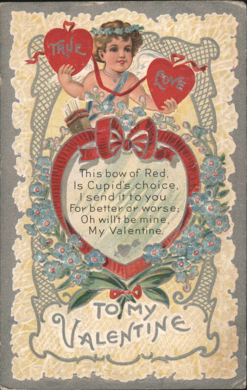 Young Girl with Hearts and Valentine Poem, 'True Love'