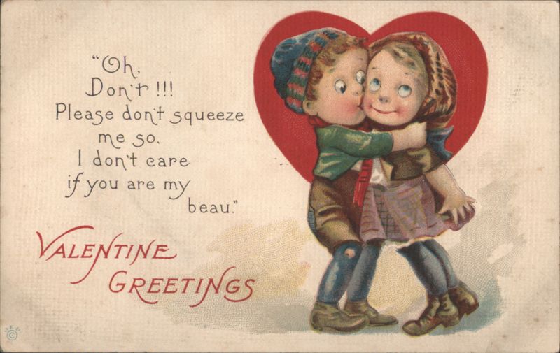 Comic Valentine's Day Children Embracing, 'Don't Squeeze Me'