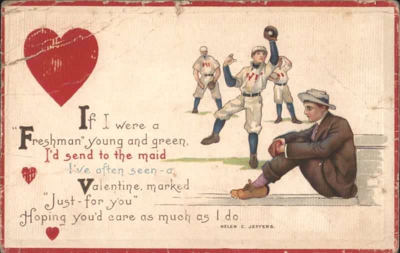 Baseball Players & Valentine's Day Poem with Red Heart