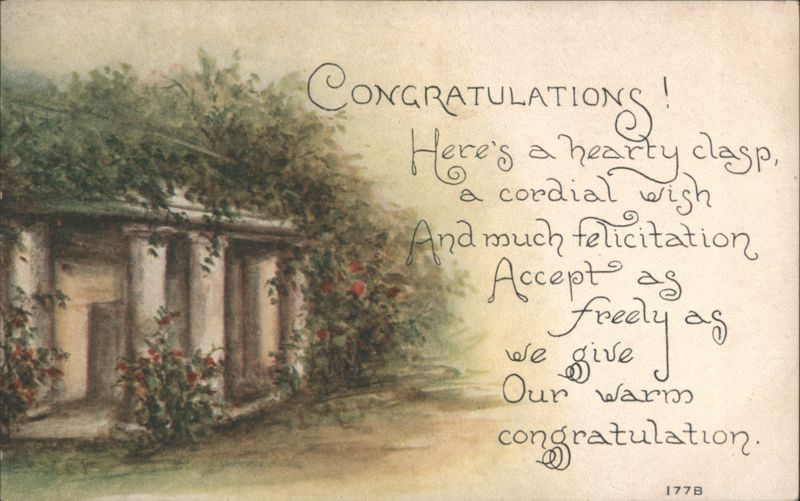 Congratulations Greeting with Classical Building and Garden