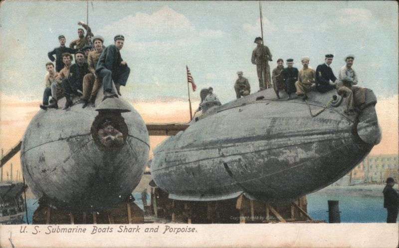 U.S. Submarine Boats Shark and Porpoise with Sailors on Deck