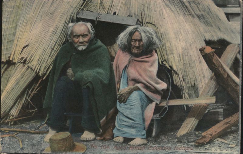 Aged British Columbia Indians in Thatched Shelter Native Americana