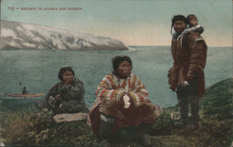 Eskimos of Alaska and Siberia with Child and Kayak