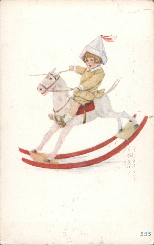 Child on Rocking Horse with Birthday Invitation Children