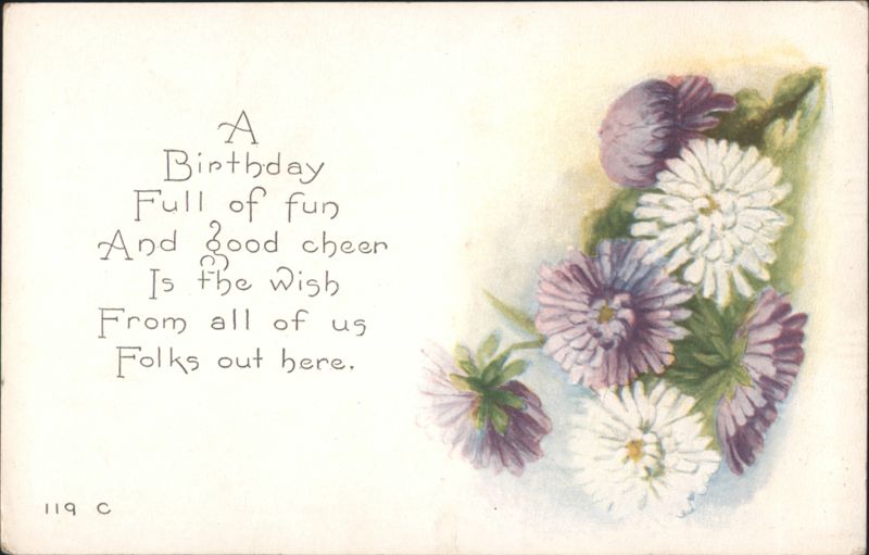 Birthday Greeting with Poem and Aster Flowers