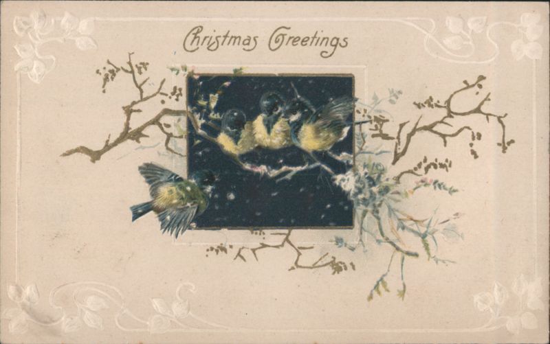 Christmas Greetings with Birds in Winter Scene