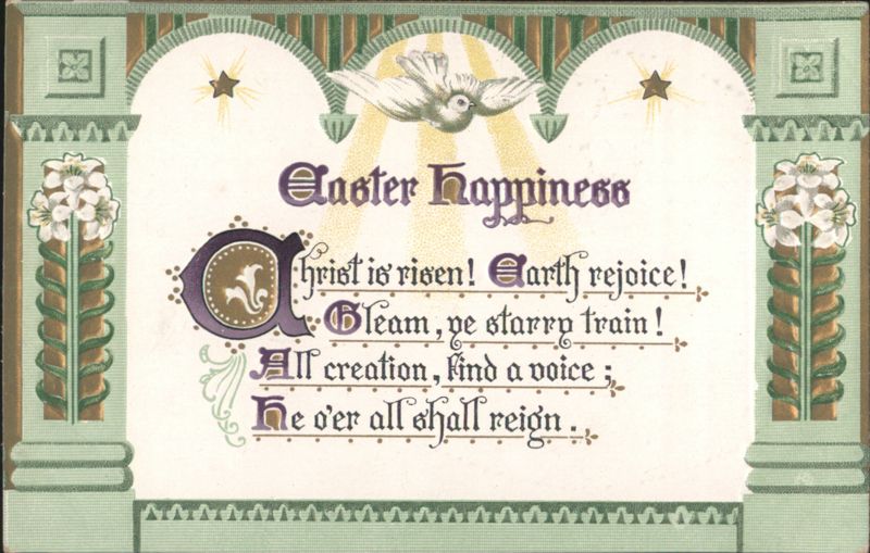 Easter Happiness Greeting with Dove, Stars, and Religious Verse