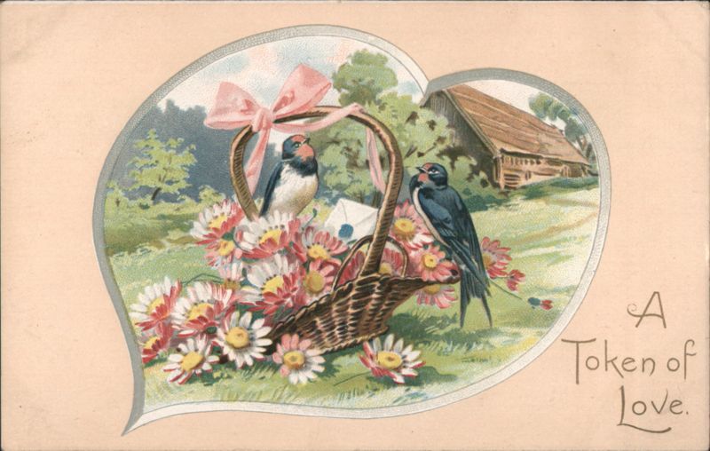 Swallows with Basket of Flowers and A Token of Love