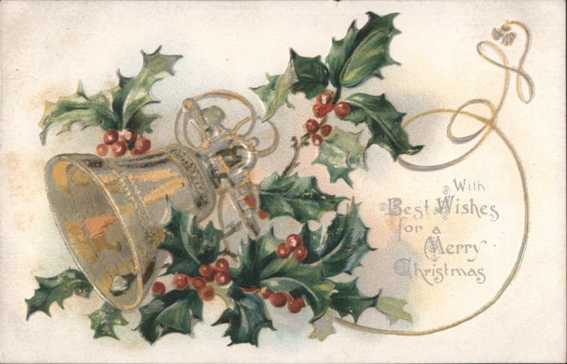 Golden Bell with Holly and Berries, Merry Christmas Greeting