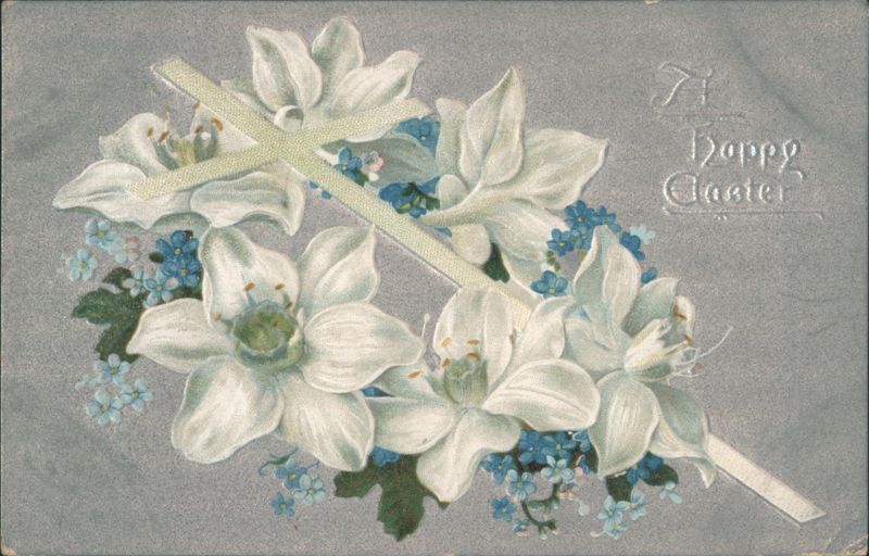 Happy Easter Lilies and Cross with Forget-Me-Nots Crosses