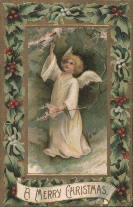 Angel with Flowers and Holly Border, A Merry Christmas