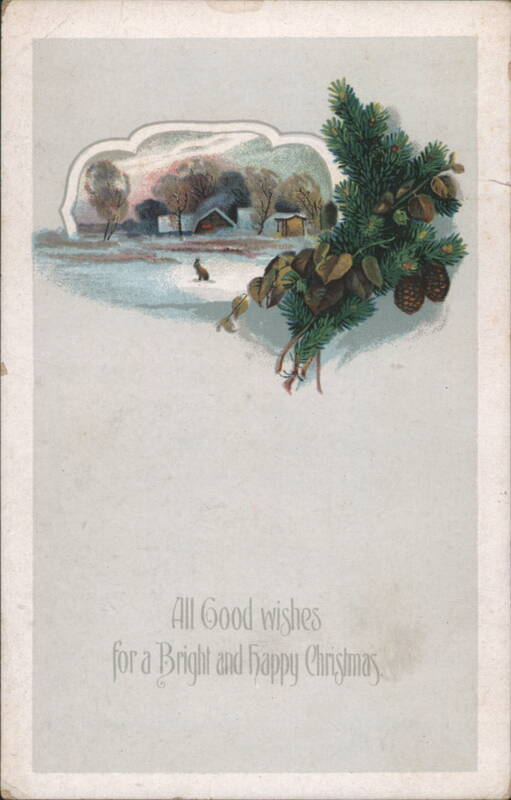 Winter Scene with Rabbit, Pine Branch, and Christmas Greeting