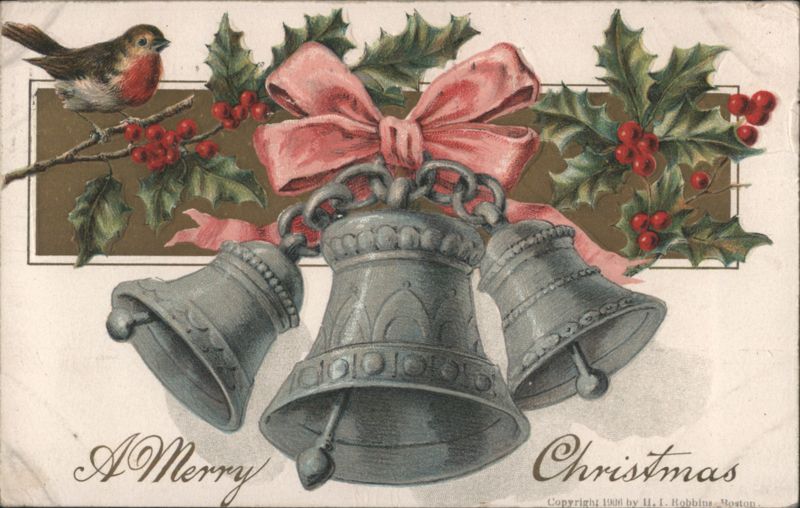 Christmas Bells, Holly, Robin, and Red Bow