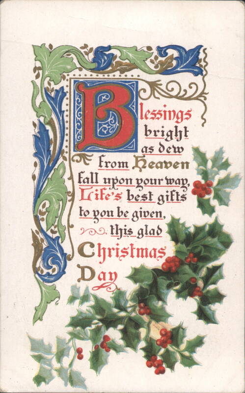 Christmas Greeting with Illuminated Initial B and Holly Branches