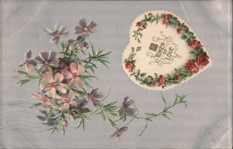 Token of Love Heart with Roses and Purple Flowers