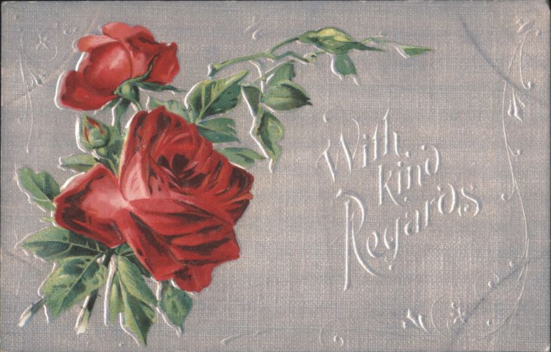 Embossed Red Roses with 'With Kind Regards' Greeting