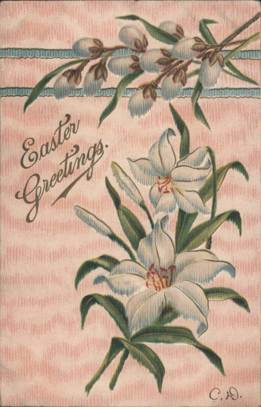 Easter Greetings with White Lilies and Pussy Willows