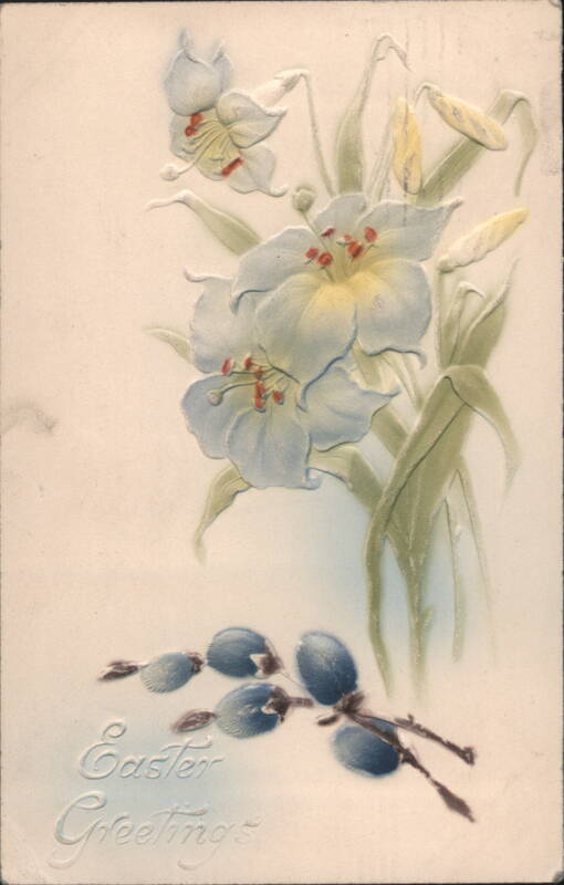 Easter Greetings with Embossed Lilies and Pussy Willows