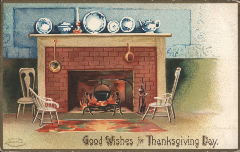 H. Clapsaddle Thanksgiving Day Fireplace Scene Ellen Clapsaddle