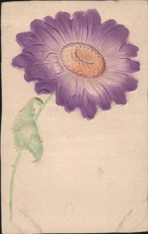 Embossed Purple Flower with Green Leaf Flowers