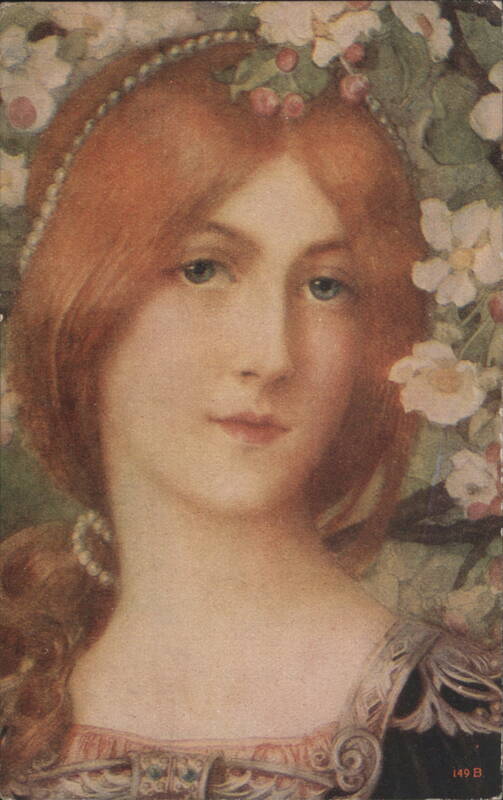 Red-Haired Woman with Pearl Headband and Flower Garland
