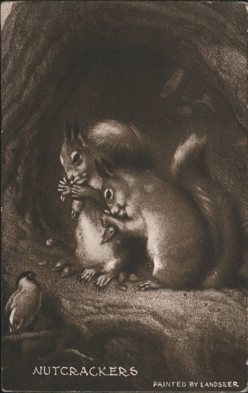 Nutcrackers Painting by Landseer with Squirrels and Bird