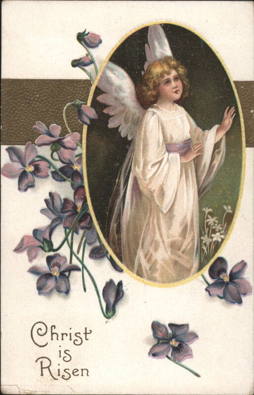 Christ is Risen Angel with White Wings and Purple Violets