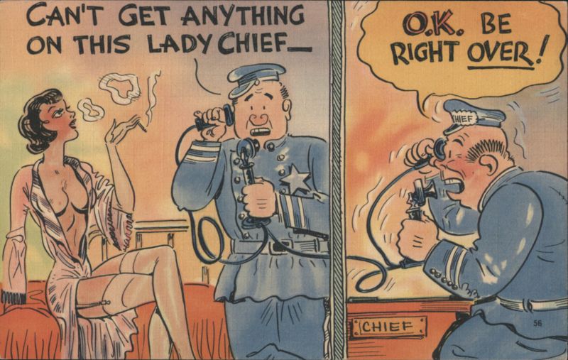 Comic Lady Chief and Police Chiefs on Phone Comic, Funny
