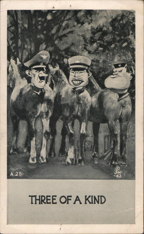 WWII Political Cartoon: Hitler, Tojo, Mussolini as Horses