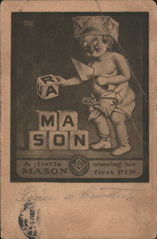 Cartoon Baby Mason Wearing First Pin with Trowel and Blocks
