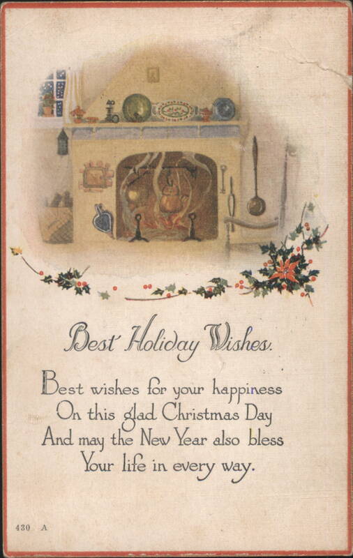 Cozy Fireplace Scene with Best Holiday Wishes and Christmas Greeting