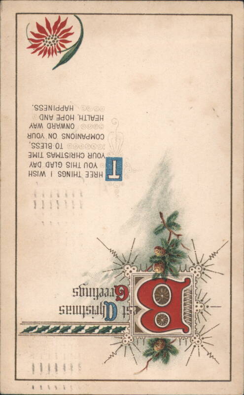Best Christmas Greetings with Decorative Initials, Pinecones, and Flower