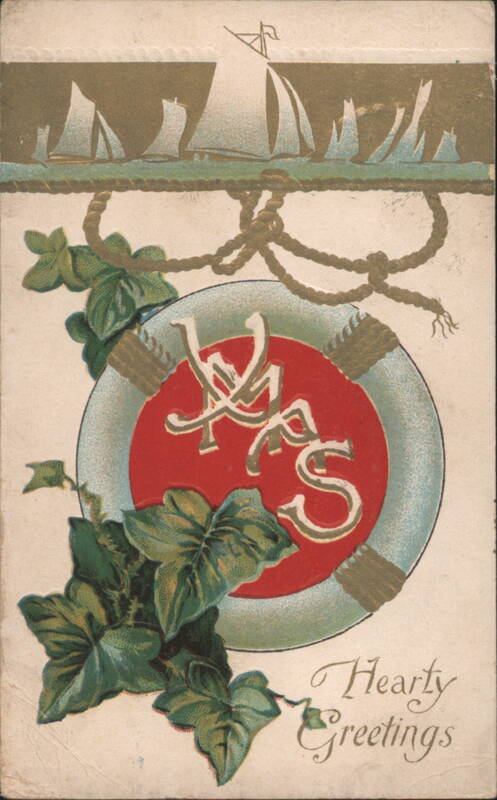 Hearty Greetings with Sailboats and Y.M.S. Lifebuoy