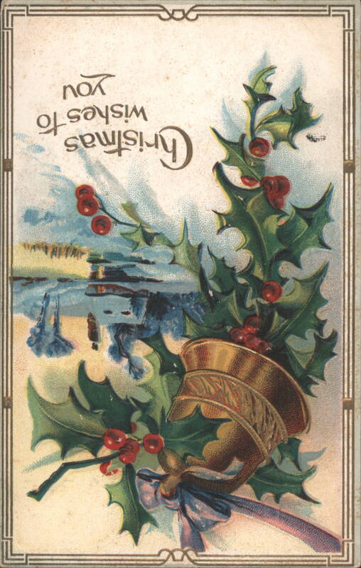 Christmas Holly, Berries, and Bell Illustration