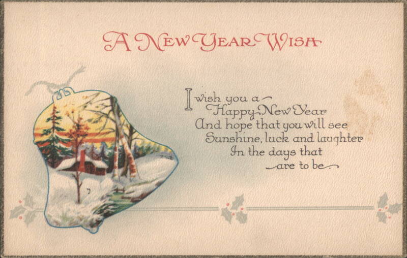 A New Year Wish with Winter Landscape in Bell Shape Illustration