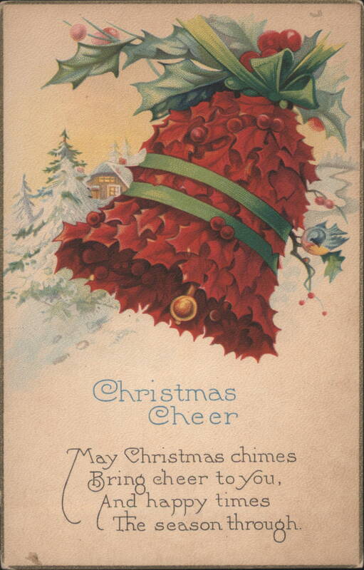 Christmas Cheer Holly Bell Winter Scene Greeting