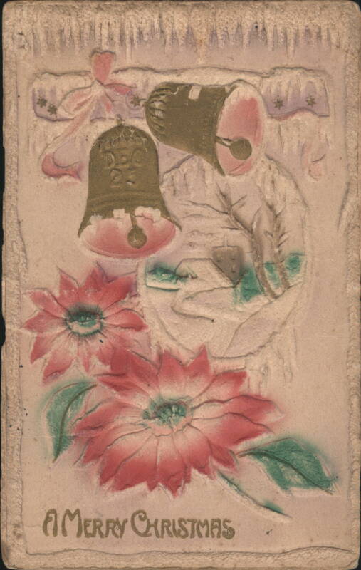 Embossed Christmas Bells & Poinsettias with 'A Merry Christmas'