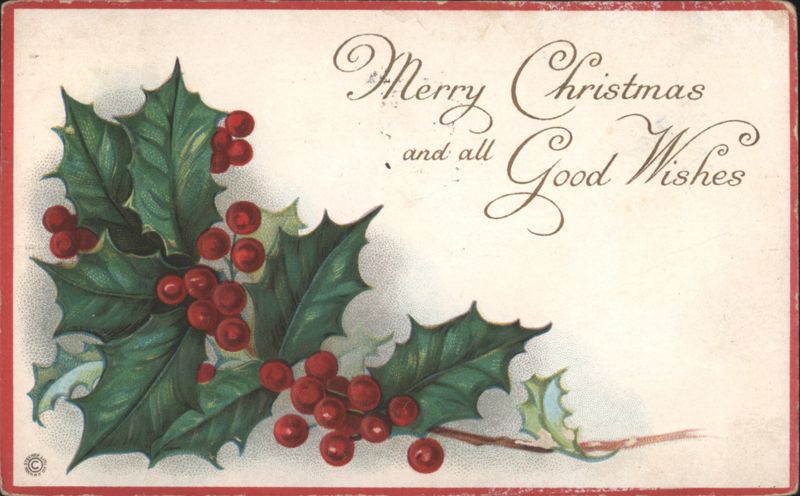 Merry Christmas and all Good Wishes with Holly and Berries