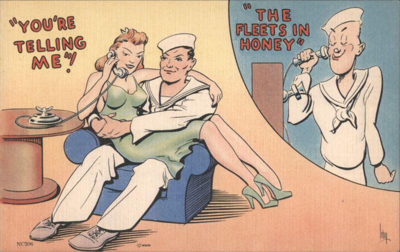 Comic Sailor & Woman on Phone, The Fleets In Honey
