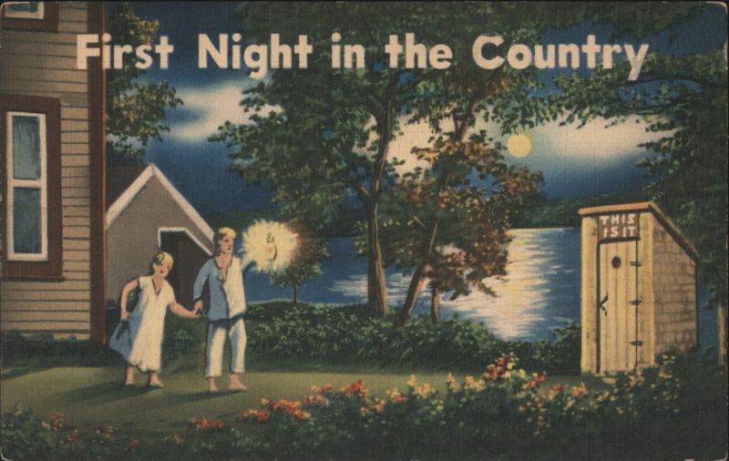 First Night in the Country, Children with Outhouse by Moonlight