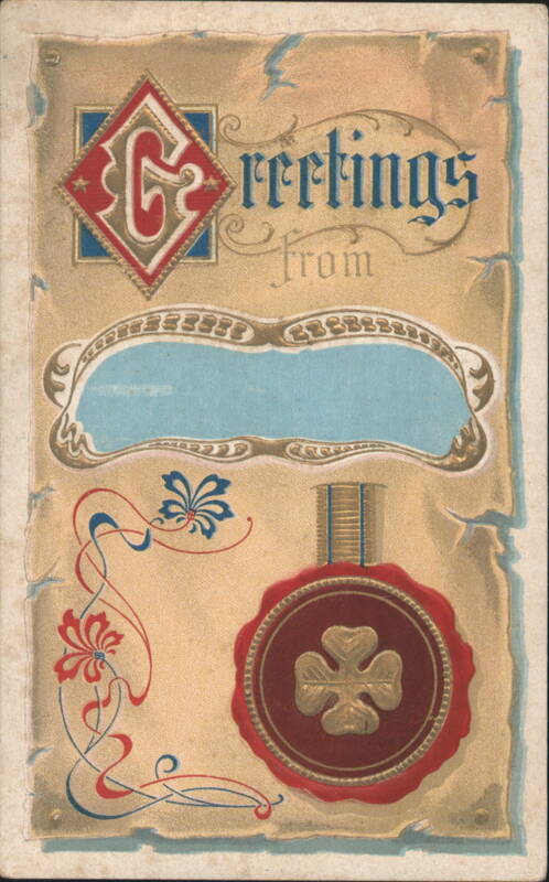 Greetings From Decorative G, Four-Leaf Clover, Art Nouveau Style