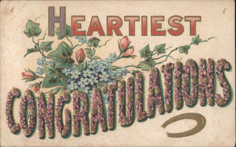 Heartiest Congratulations with Flowers and Horseshoe