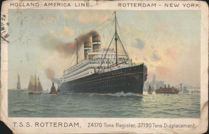 T.S.S. Rotterdam Holland-America Line Steamship, New York Harbor New York City