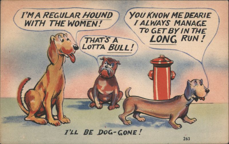 Comic Dogs with Puns: I'm a Regular Hound, Lotta Bull, Get By in the Long Run
