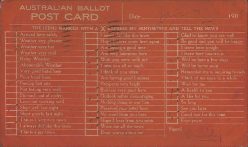 Australian Ballot Post Card Comic Checkbox Sentiments and News