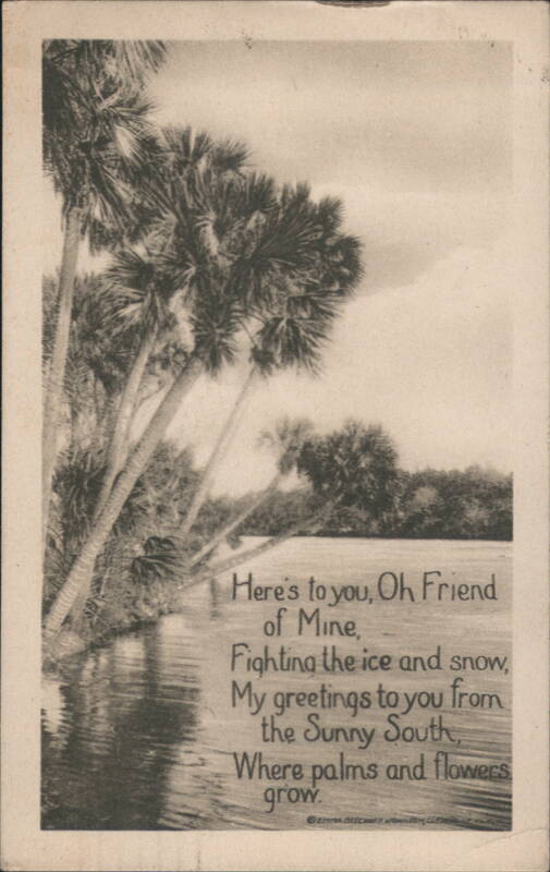 Sunny South Palm Trees and Water with Poetic Greeting