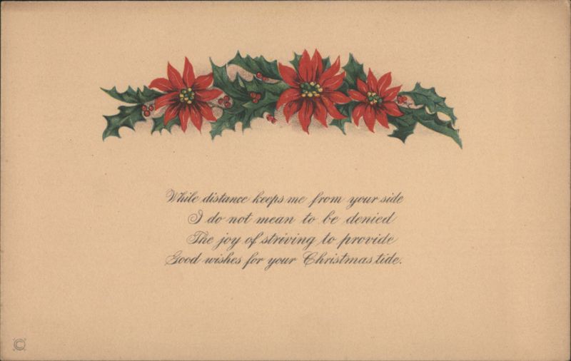 Christmas Poinsettias with 'While distance keeps me from your side' poem