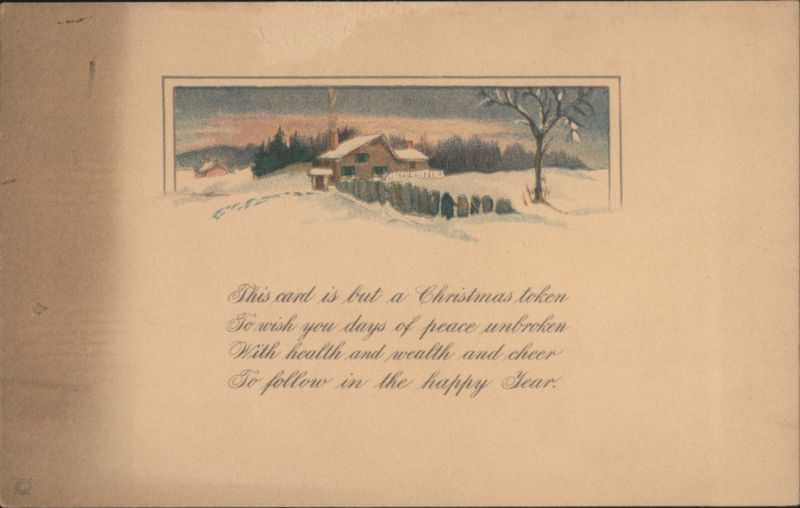 Snowy Winter Scene with House, Christmas and New Year Greeting