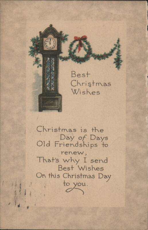 Christmas Wishes with Grandfather Clock and Holly Garland