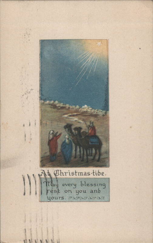 Three Wise Men Following Star of Bethlehem Christmas Greeting